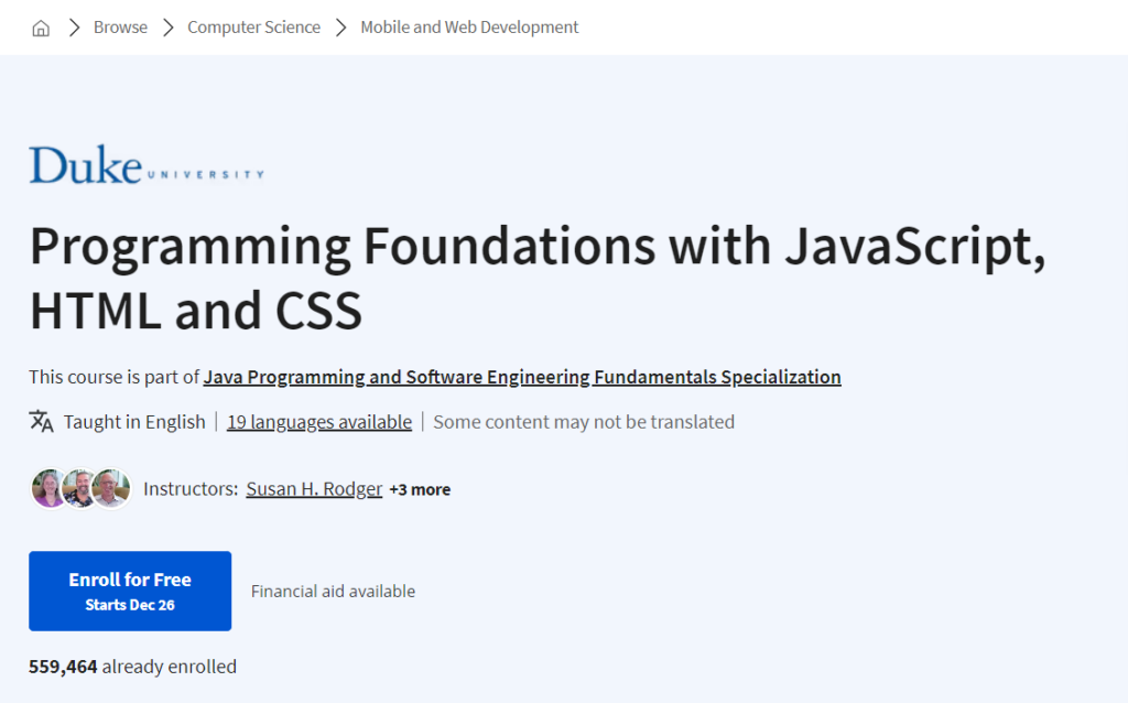 Programming Foundations with JavaScript, HTML, and CSS